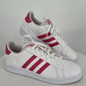 Adidas Grand Court K Pink Glitter Stripe Women's‎ Size 6.5 EG5136 EUC